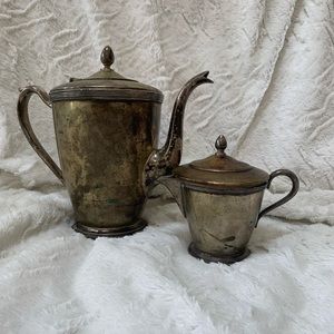 Vintage Aged Metal Teapot and Creamer
